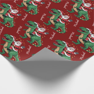 Custom Christmas Funny Santa riding a dinosaur     Wrapping Paper