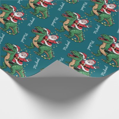 Custom Christmas Funny Santa riding a dinosaur     Wrapping Paper