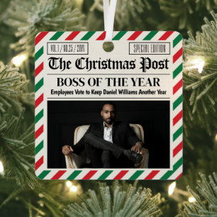 Custom Christmas Gift for Boss Christmas Newspaper Metal Ornament