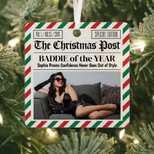Custom Christmas Gift for Friend, Baddie Newspaper Metal Ornament