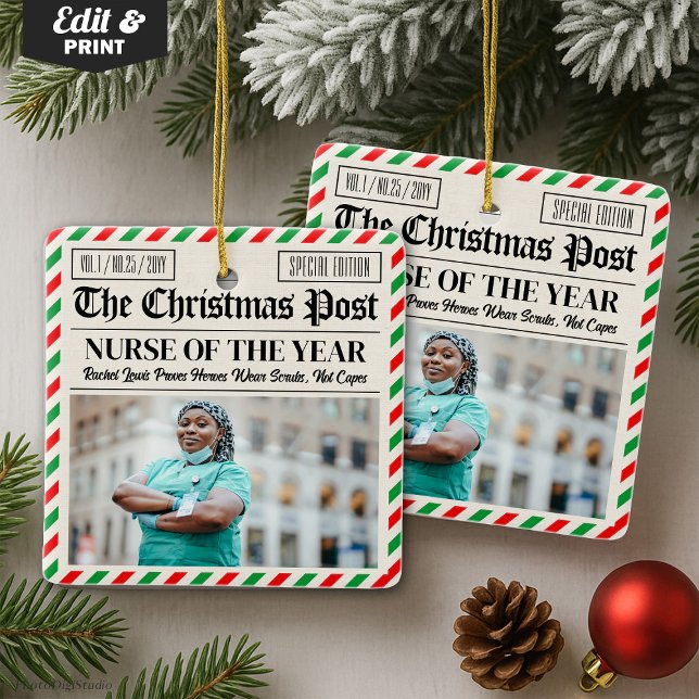 Custom Christmas Gift for Nurse, Nurse Newspaper Ceramic Ornament (Custom Christmas Gift for Nurse, Nurse Newspaper Ceramic Ornament)