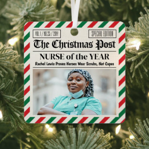 Custom Christmas Gift for Nurse, Nurse Newspaper Metal Ornament