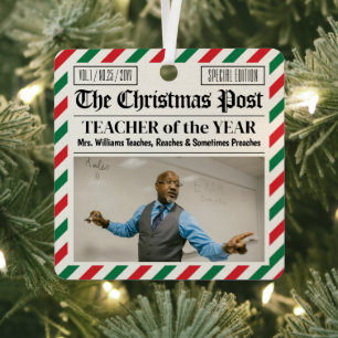Custom Christmas Gift for Teacher Newspaper Metal Ornament