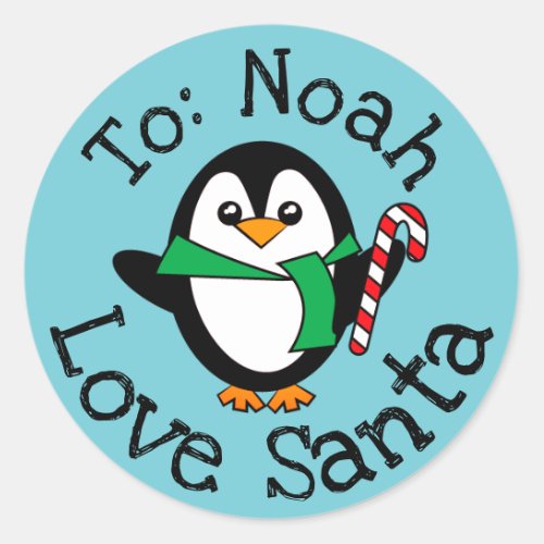 Custom Christmas Gift From Santa Sticker Penguin