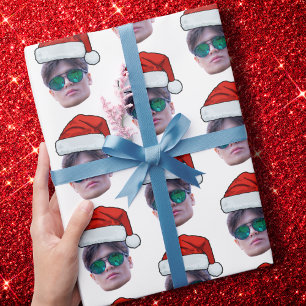Custom Christmas Gift Wrap, Face Photo Santa Hat Wrapping Paper