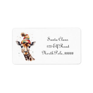 Custom Christmas Giraffe Watercolor Winter Hat Label