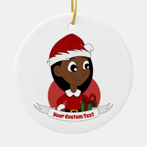 Custom christmas girl cartoon ceramic ornament