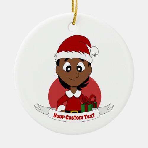 Custom christmas girl cartoon ceramic ornament