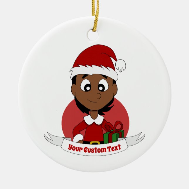 Custom christmas girl cartoon ceramic ornament (Front)