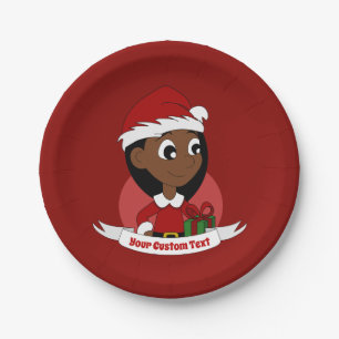 Custom christmas girl cartoon paper plate