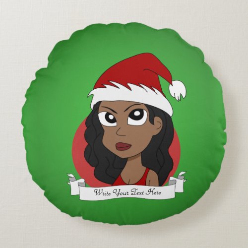 Custom Christmas girl cartoon Round Pillow