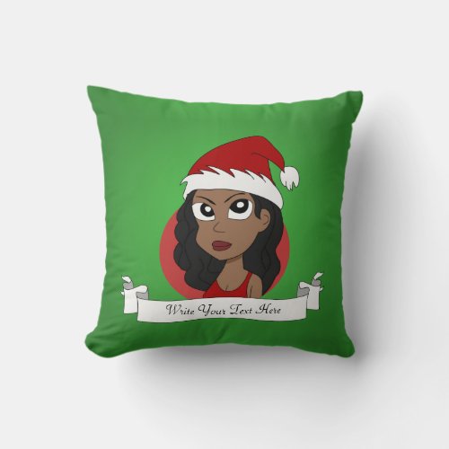 Custom Christmas girl cartoon Throw Pillow