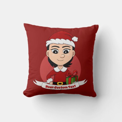 Custom christmas girl cartoon throw pillow