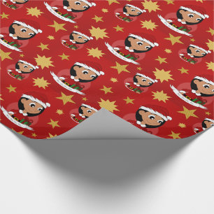 Custom christmas girl cartoon wrapping paper