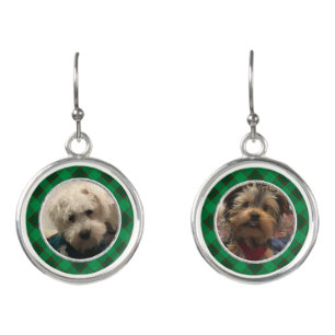 Custom Christmas Green and Red Plaid 2 Photo Frame Earrings