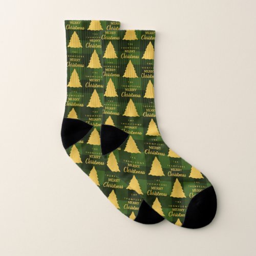 Custom Christmas Green Buffalo Plaid Xmas Tree  Socks