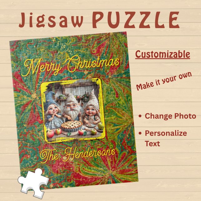 Custom Christmas Green Red Gold abstract marbled  Jigsaw Puzzle (Creator Uploaded)