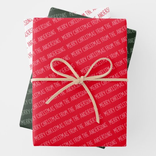 Custom Christmas Greeting and Family Name Wrapping Paper Sheets