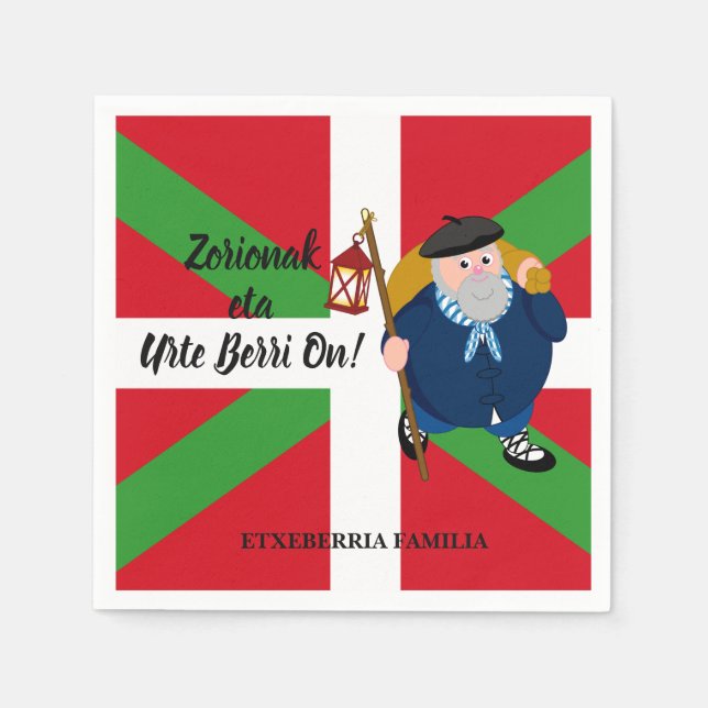 Custom Christmas greeting, Olentzero + Ikurriña: Napkins (Front)