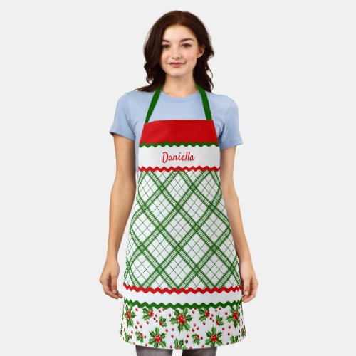 Custom Christmas Holiday Red Berries Green Holly Apron