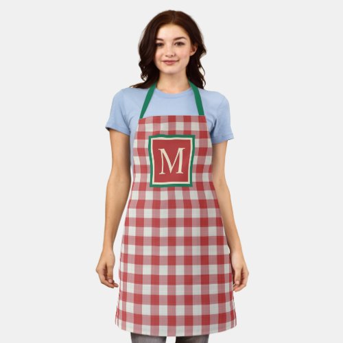 Custom Christmas Holiday Red Green Ivory Gingham Apron