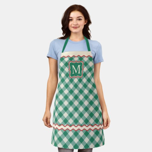 Custom Christmas Holiday Red Green Ivory Gingham Apron