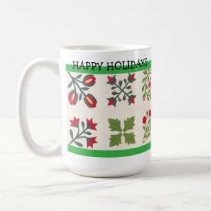Custom Christmas Holiday Vintage Quilt Pattern Coffee Mug