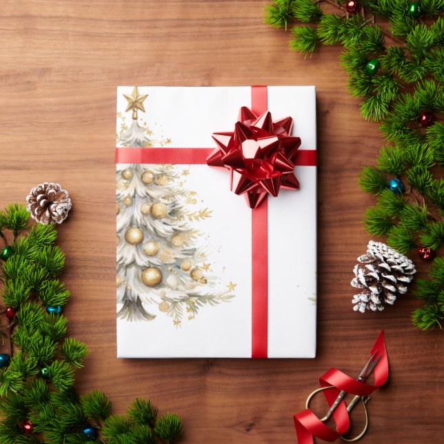 Custom Christmas Holiday White Tree Gift Wrapping Paper (Holiday Gift)