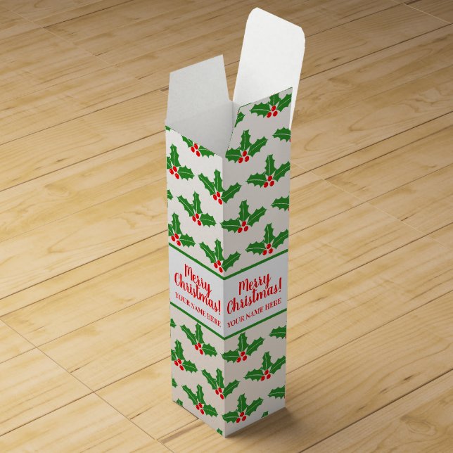 Custom Christmas holly leaf pattern wine box print (Opened)