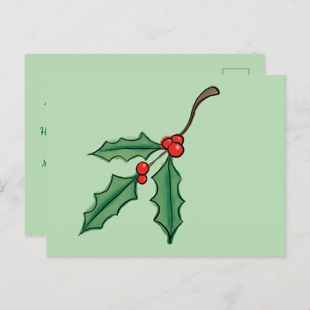 Custom Christmas Holly Postcards (Front/Back)
