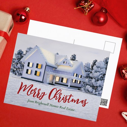 Custom Christmas House Real Estate Company Holiday Postcard