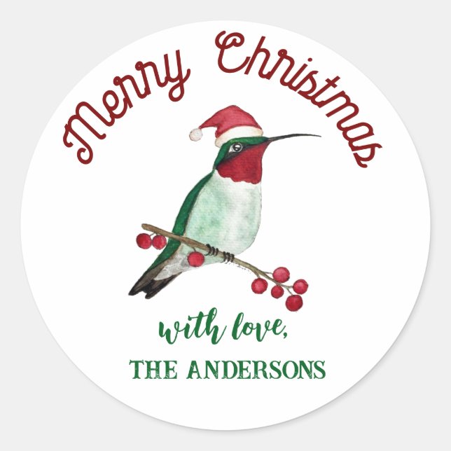 Custom Christmas Hummingbird Classic Round Sticker (Front)