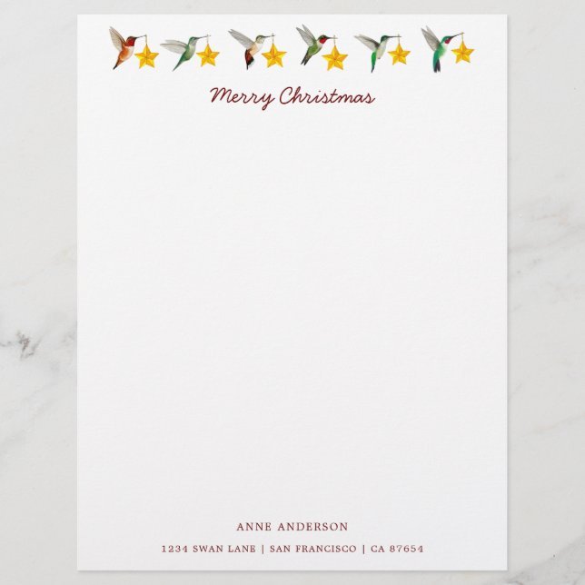 Custom Christmas Hummingbirds  Stationery (Front)