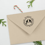 Custom Christmas Joy Family Return Address Self-inking Stamp<br><div class="desc">Unwrap joy with our modern Christmas self-inking stamp! Our festive rubber stamp features the word "JOY" placed in the middle with a round typography displaying your family name and return address. You can easily add your own details by clicking on "Personalize this template". Spread holiday joy to your loved ones...</div>