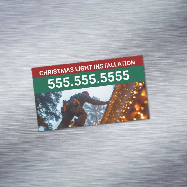 Custom Christmas Light Installation Company Business Card Magnet (In Situ)