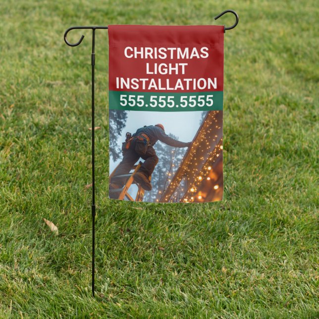 Custom Christmas Light Installation Company Garden Flag (In SItu)