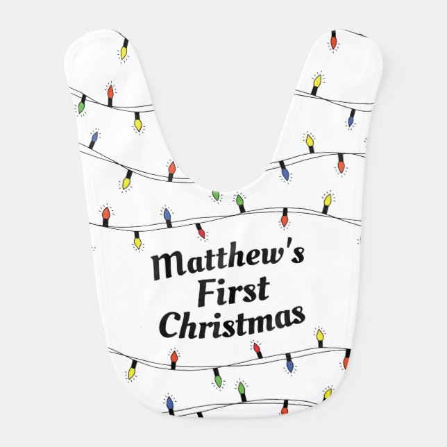 Custom Christmas Lights First Christmas Baby Bib (Front)