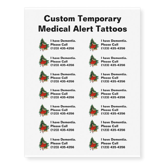Custom Christmas  Medical Alert  Temporary Tattoos (Front)
