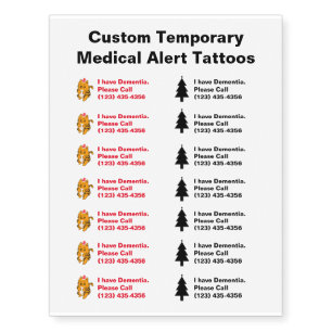 Custom Christmas Medical Alert Temporary Tattoos