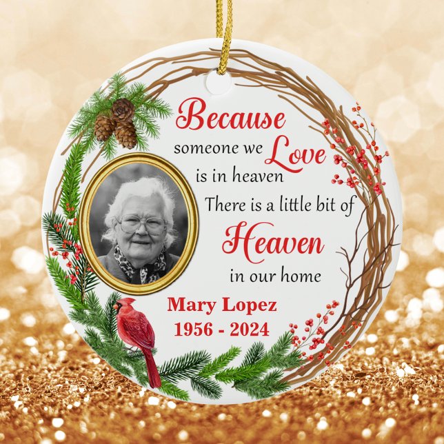 Custom Christmas Memorial Photo and Cardinal Ceramic Ornament (Custom Christmas Memorial Photo and Cardinal Ceramic Ornament
)