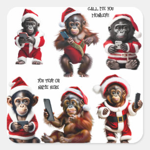 Custom Christmas Monkey Primate Ape Funny Call Me Square Sticker