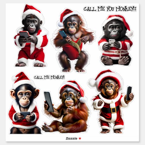 Custom Christmas Monkey Primate Ape Funny Call Me  Sticker