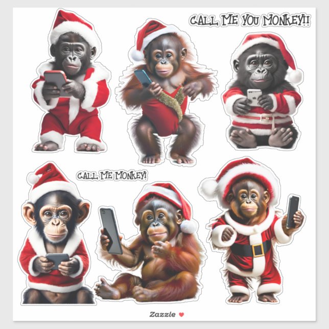 Custom Christmas Monkey Primate Ape Funny Call Me  Sticker (Sheet)
