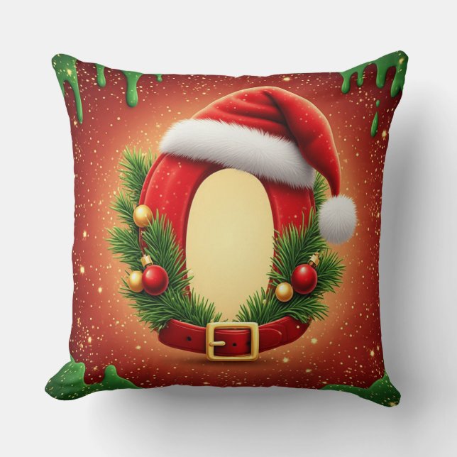Custom Christmas Monogram O with Santa Hat  Throw Pillow (Front)