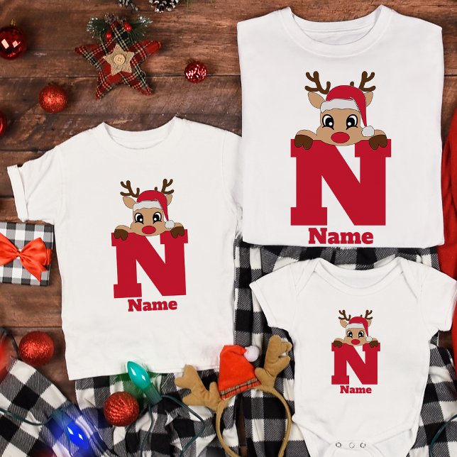 Custom Christmas Monogram With Name Funny Pajama T-Shirt (Creator Uploaded)