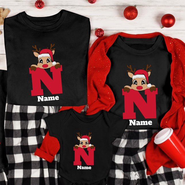 Custom Christmas Monogram With Name Funny Pajama T-Shirt (Creator Uploaded)