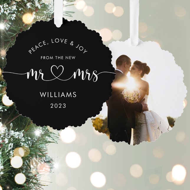 Custom Christmas Mr and Mrs Classic Photo  Ornament Card (Creator Uploaded)