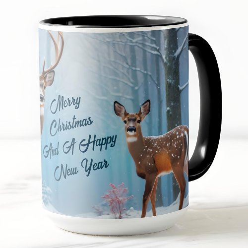 Custom Christmas Mug Deer  Doe In A Snowy Forest