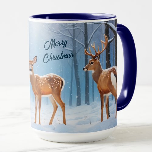 Custom Christmas Mug Deer  Doe In A Snowy Forest 