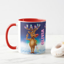 Custom Christmas mug, Rudolph and lights. Mug